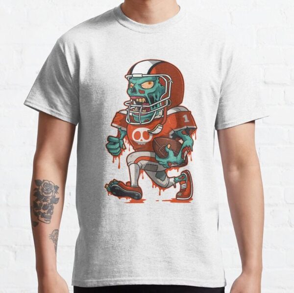 Zombie American Football Player Halloween Quarterback Gift Classic T Shirt48 1