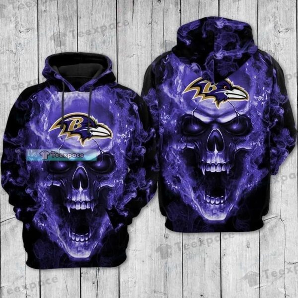 Baltimore Ravens Blue Fire Skull Hoodie 2