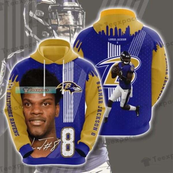 Baltimore Ravens Jackson Portrait Stripes Pattern Hoodie 2