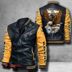 Baltimore Ravens NFL US.Eagle Bomber Leather Jacket custom - black yeallow
