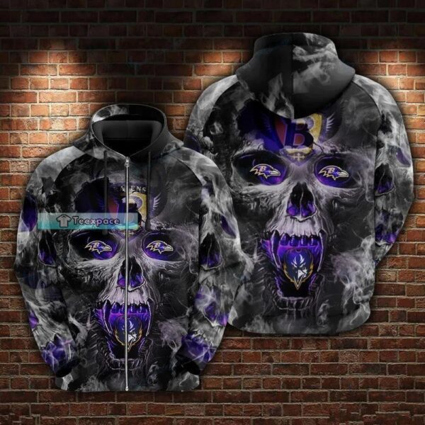 Baltimore Ravens Skull In Hell Fire Hoodie 1