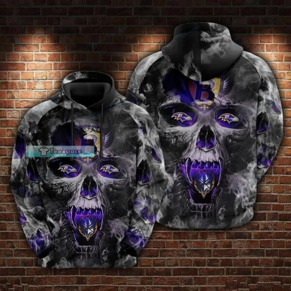 Baltimore Ravens Skull In Hell Fire Hoodie 2