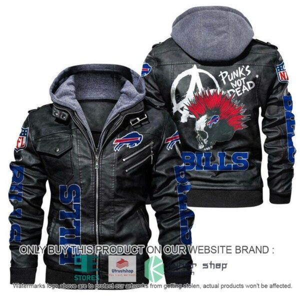 Buffalo Bills NFL Punk's Not Dead Skull hoodie mens Leather Jacket 1