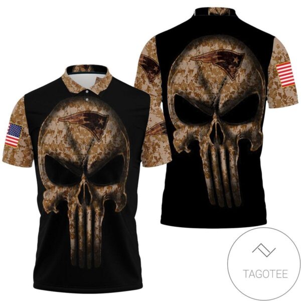 Camouflage Skull New England Patriots American Flag All Over Print Polo Shirt