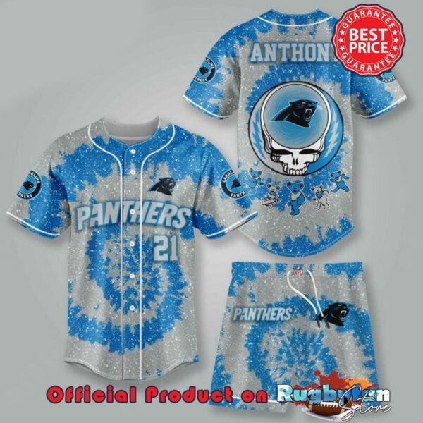 Carolina Panthers NFL Grateful Dead 3D Personalized Premium Baseball Jersey