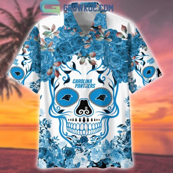 Carolina Panthers Skull Flower Hawaiian Shirt