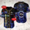 Custom Baltimore Ravens Blue Fire Skull Hell Dragon Baseball Jersey 1