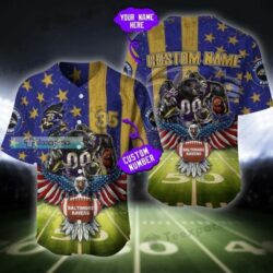 Custom name Baltimore Ravens Stadium American Mascot Texture Baseball Jersey