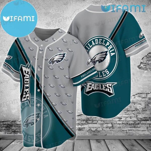 Eagles Baseball Jersey Green Grey Logo Pattern Philadelphia Eagles Gift