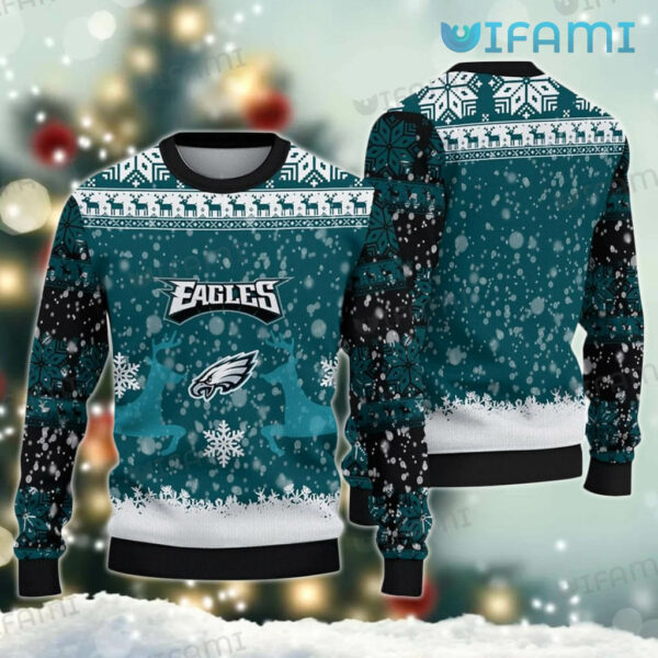 Eagles Christmas Sweater Reindeer Snow Background Philadelphia Eagles Gift