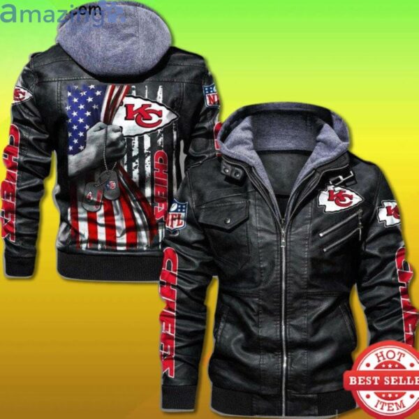 Kansas City Chiefs NFL Military Dog Tag 2D american flag Trending mens Leather Jacket 1