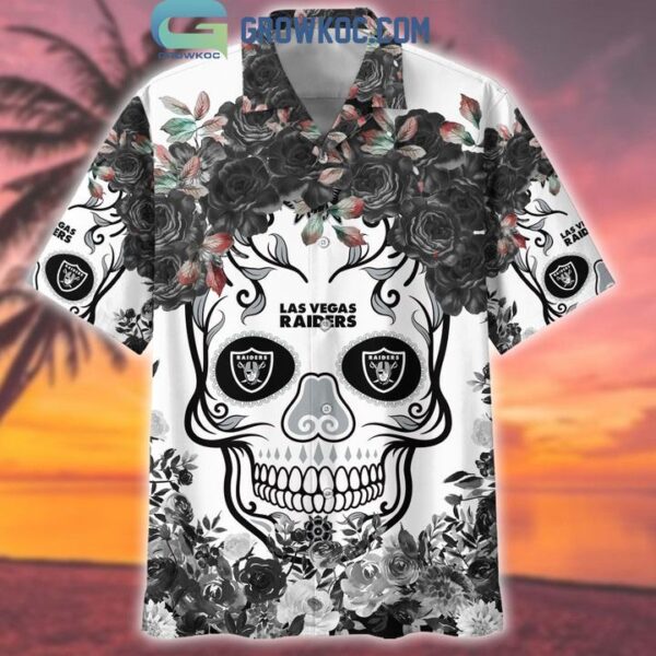 Las Vegas Raiders Skull Flower Hawaiian Shirt