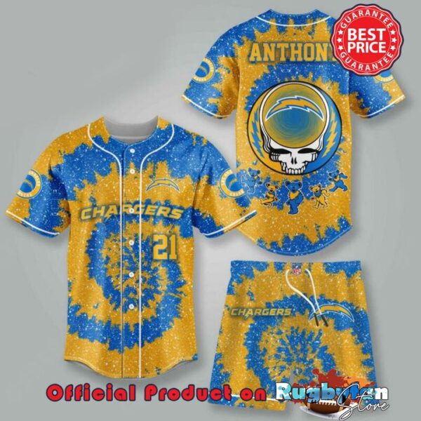 Los Angeles Chargers NFL Grateful Dead 3D Personalized Premium Baseball Jersey