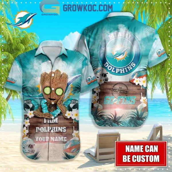 Miami Dolphins NFL Hawaiian Groot Design Button Shirt