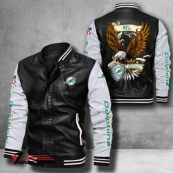 Miami Dolphins NFL US.Eagle Bomber Leather Jacket custom - black