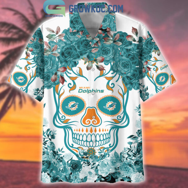 Miami Dolphins Skull Flower Hawaiian Shirt