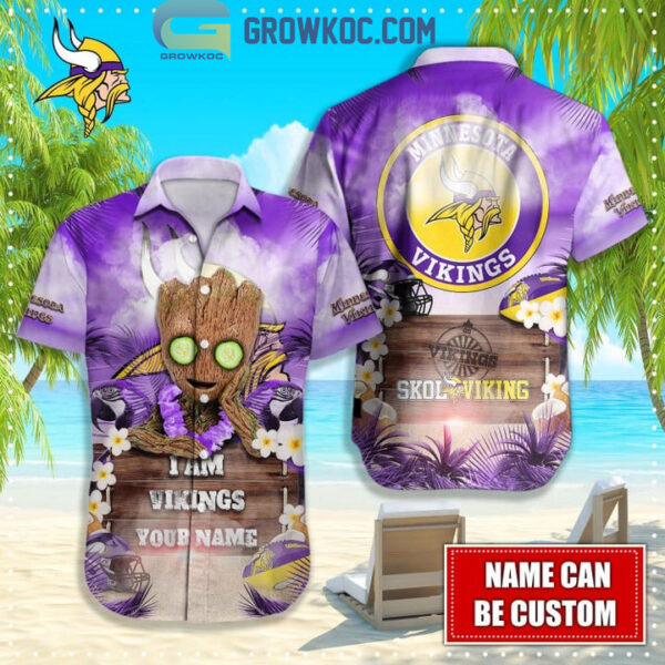 Minnesota Vikings NFL Hawaiian Groot Design Button Shirt