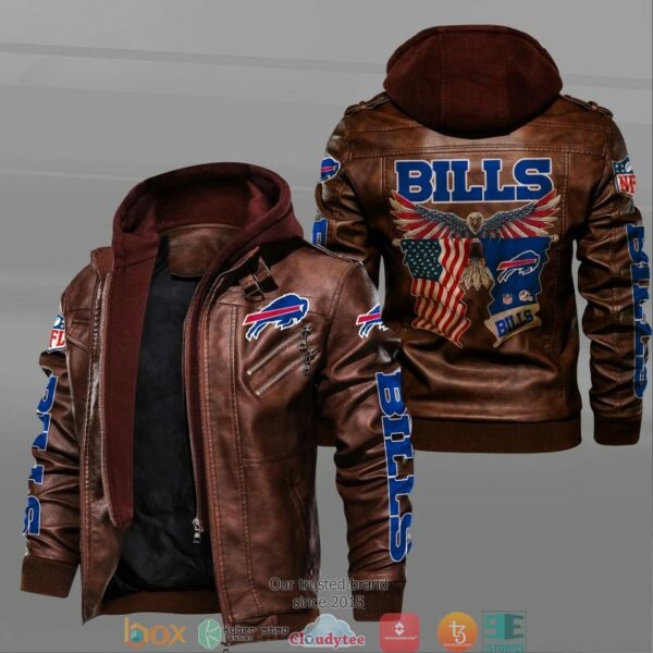 NFL Buffalo Bills Eagle American flag 2d hoodie mens leather jacket 1