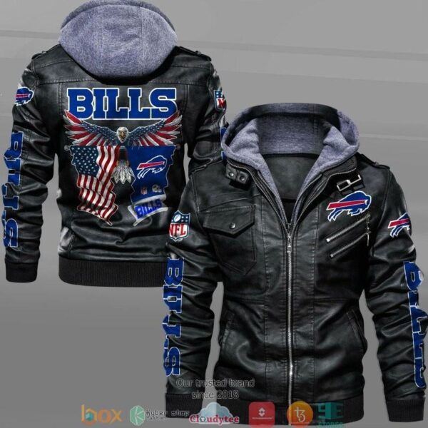 NFL Buffalo Bills Eagle American flag 2d hoodie mens leather jacket