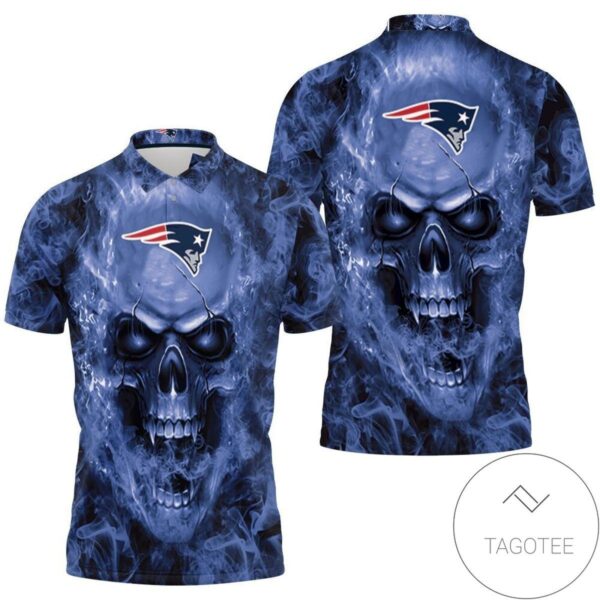 New England Patriots Nfl Fans Skull All Over Print Polo Shirt