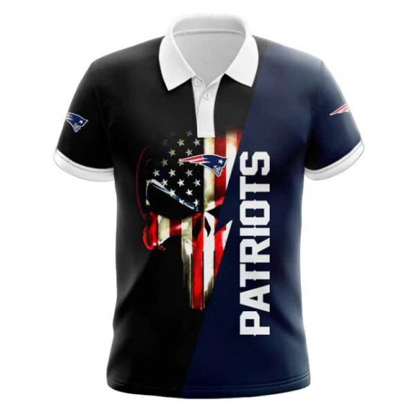 New England Patriots nfl custom 3D polo shirt punisher skull for fan