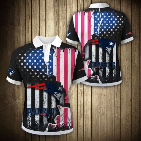 New England Patriots nfl logo custom 3D polo shirt American Flag for fan