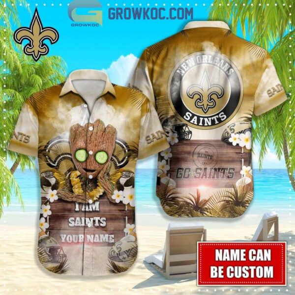 New Orleans Saints NFL Hawaiian Groot Design Button Shirt