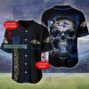Personalized Ravens Blue Flame Skull Baltimore Ravens Baseball Jersey 1