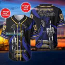 Personalized The Death Middle Finger Baltimore Ravens Baseball Baseball Jersey