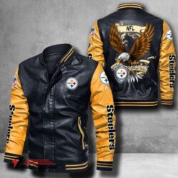 Pittsburgh Steelers NFL US.Eagle Bomber Leather Jacket custom - black yellow
