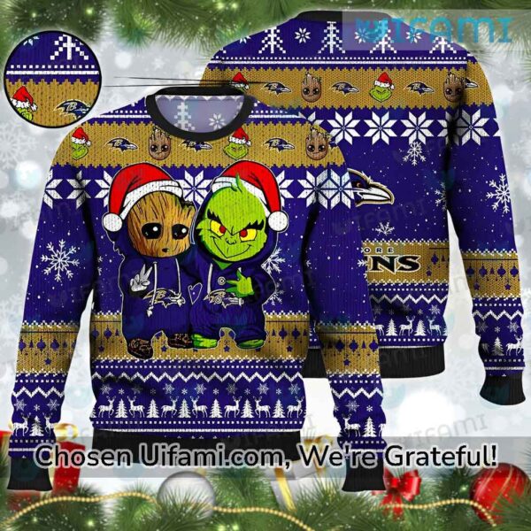 Ugly Christmas Sweater Ravens Baby Groot Grinch Baltimore Ravens Gift