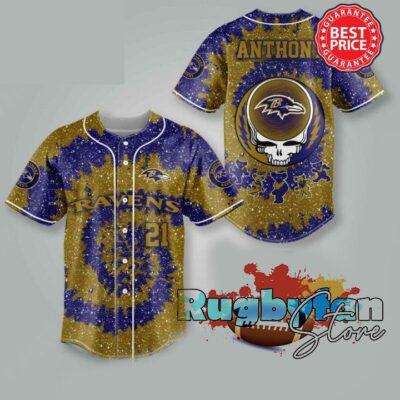 baltimore Ravens NFL Grateful Dead 3D Personalized Premium Baseball Jersey