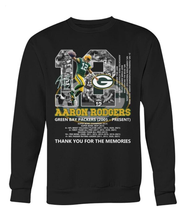 Aaron Rodgers 12 Green Bay Packers 2005 Present Thank You For The Memories T Shirt 4