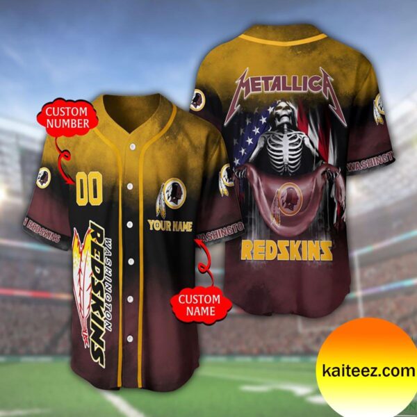 Custom Name And Number Metallica Band Washington Redskins NFL Flag America Baseball Jersey