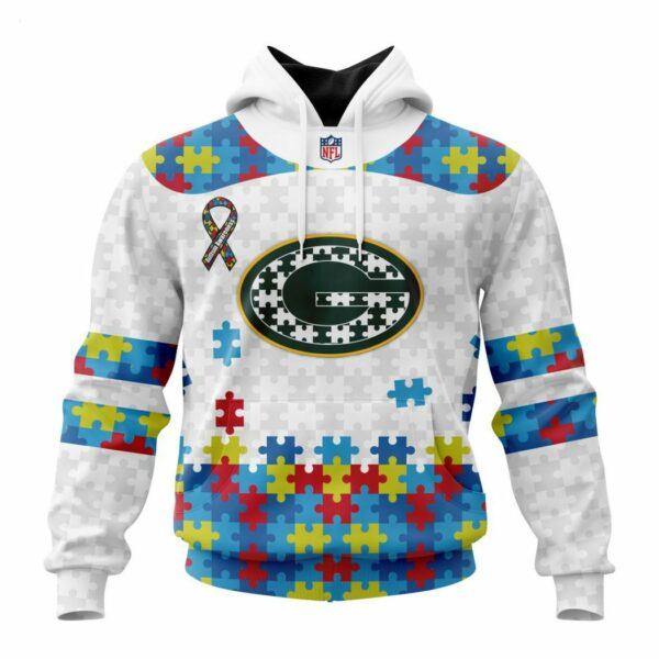 Custom Name And Number NFL Green Bay Packers Special Autism Awareness Design Hoodie 1