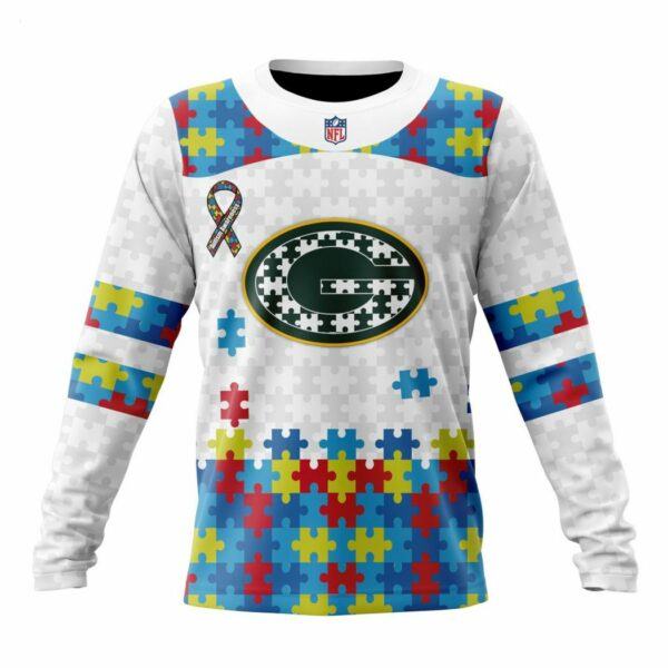 Custom Name And Number NFL Green Bay Packers Special Autism Awareness Design Hoodie 6