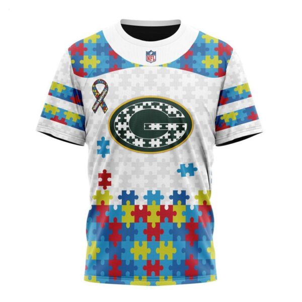 Custom Name And Number NFL Green Bay Packers Special Autism Awareness Design Hoodie 8