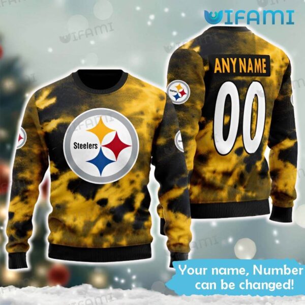 Custom Steelers Ugly Sweater Gold Black Tie Dye Pittsburgh Steelers Gift