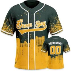 Custom name and number NFL Baseball Jersey, green bay packers Personalized Printed Team Name Number Logo, Kelly Green Yellow Silhouette City Jersey