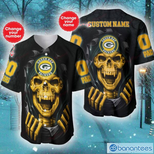 Green Bay Packers NFL Baseball Jersey Shirt Skull Custom Number And Name For Fans Gift Halloween