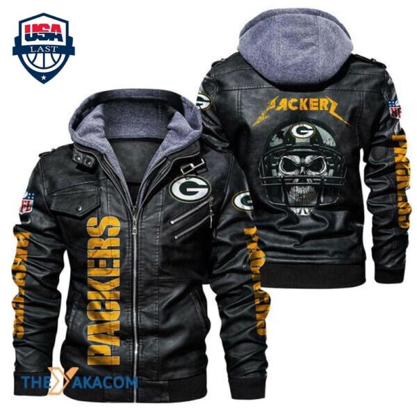 Green Bay Packers NFL Helmet Skull mens Leather Jacket