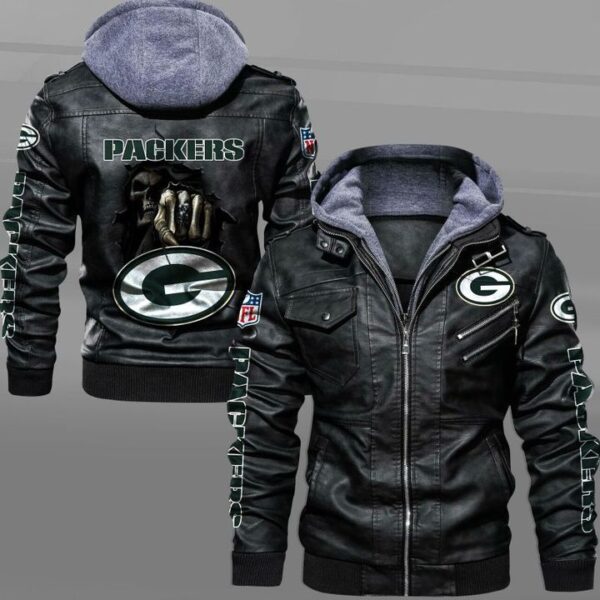 Green Bay Packers NFL Leather Jacket Dead Skull In Back