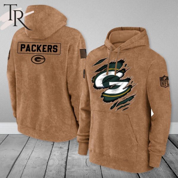 Green Bay Packers NFL Salute To Service Club Pullover Brown Hoodie 1