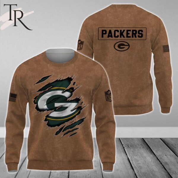 Green Bay Packers NFL Salute To Service Club Pullover Brown Hoodie 2