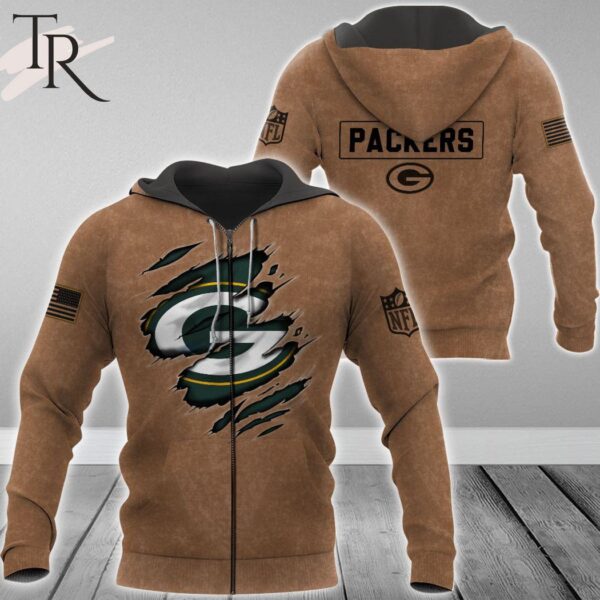 Green Bay Packers NFL Salute To Service Club Pullover Brown Hoodie 4