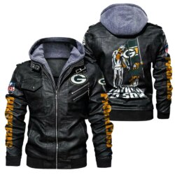 Green Bay Packers NFL men's Leather Jacket father and son on road