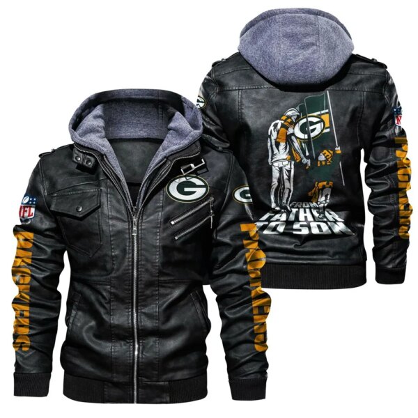 Green Bay Packers NFL mens Leather Jacket father and son on road