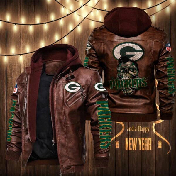 Green Bay Packers NFL zombie Skull 3D mens Leather Jacket