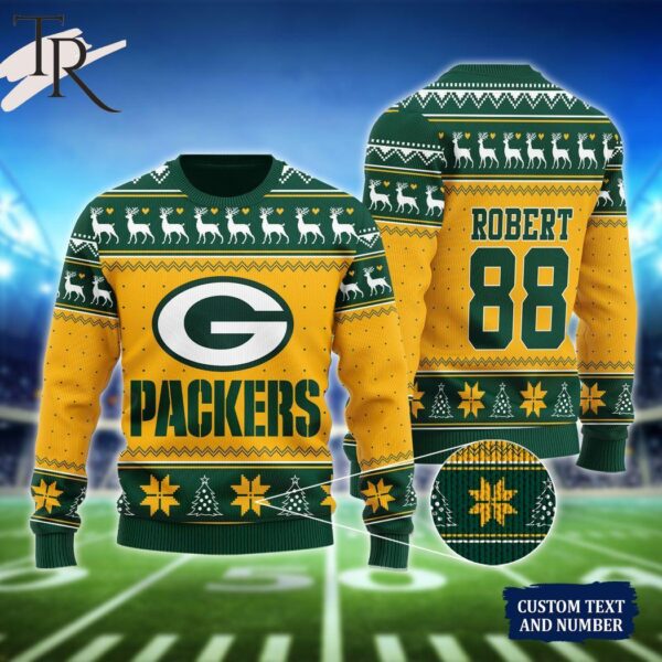 Green Yellow Green Bay Packers Christmas Gift Custom Number And Name Ugly Sweater