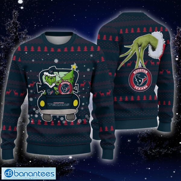 Grinch Driving With Pine Trees Houston Texans New Ugly Christmas Sweater Gift For Fans